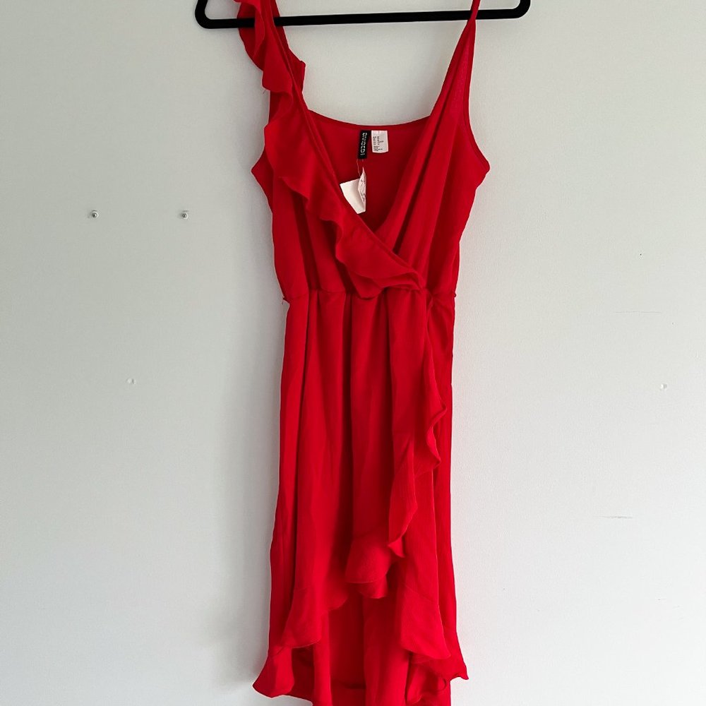 H&M Flounced Wrap Dress in Bright Red